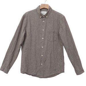 Folk Cotton Shirt Mens Small 2 Brown Long Sleeve Button Up Minimalist Work